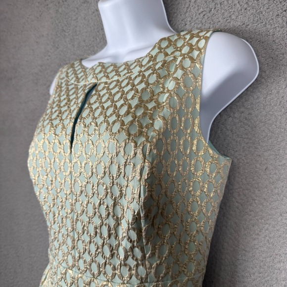 Lauren Ralph Lauren Dress Womens 10 Mint Green Gold Jacquard Brocade Party Glam - Picture 5 of 14